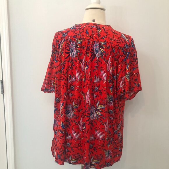 Maeve Anthropologie Windham Floral Red Henley Size Large - Picture 4 of 7